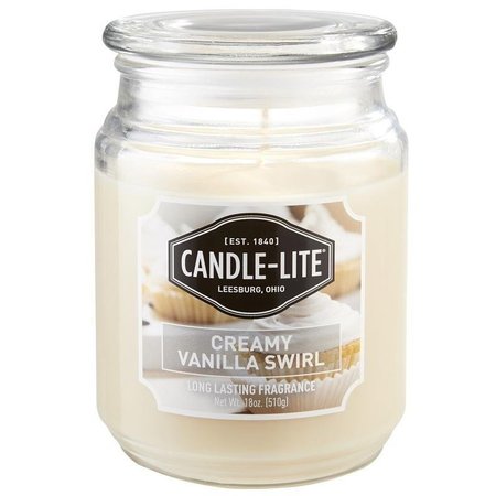 CANDLE-LITE Jar Candle, Creamy Vanilla Swirl Fragrance, Ivory Candle, 70 to 110 hr Burning 3297553